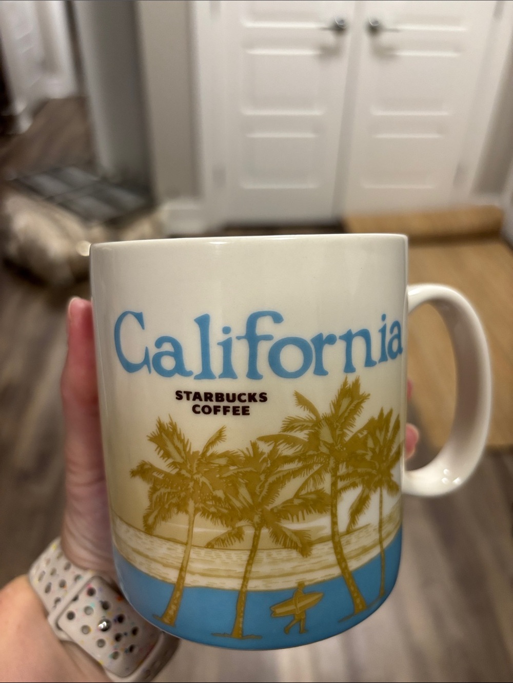 Starbucks California Ceramic Mug - Blue & Gold Palm Design